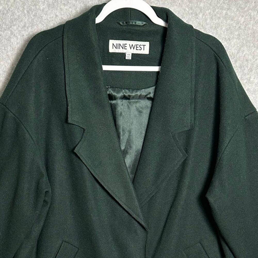 Nine West NWT Sz XXL Forest Green Wool Blend Coat Relaxed Fit Trench Pea Coat - Picture 11 of 12
